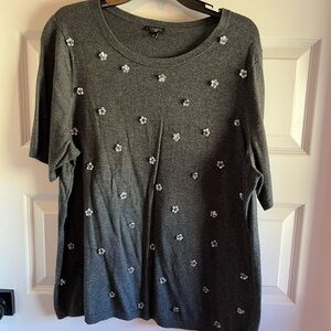 Talbots Charcoal Short-Sleeve Embellished Knit Top